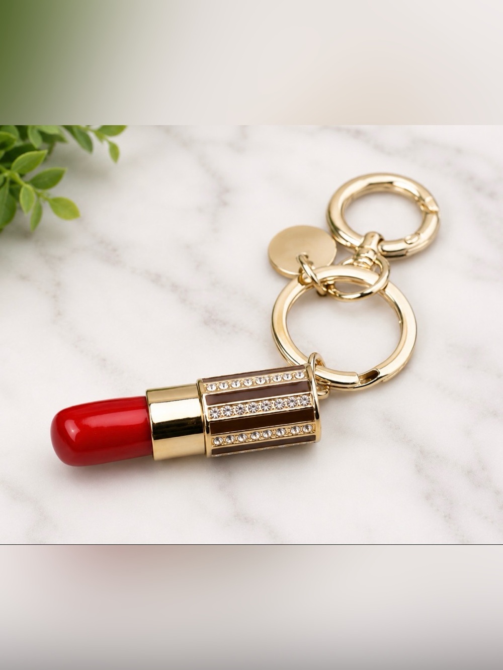 Henri Bendel Lipstick Crystal Keychain Bag Charm Red Gold Rare